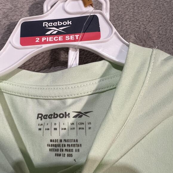 Reebok Shirt Shorts Set Girls 3T Green Two Piece Active Outfit Summer Play - Picture 2 of 3